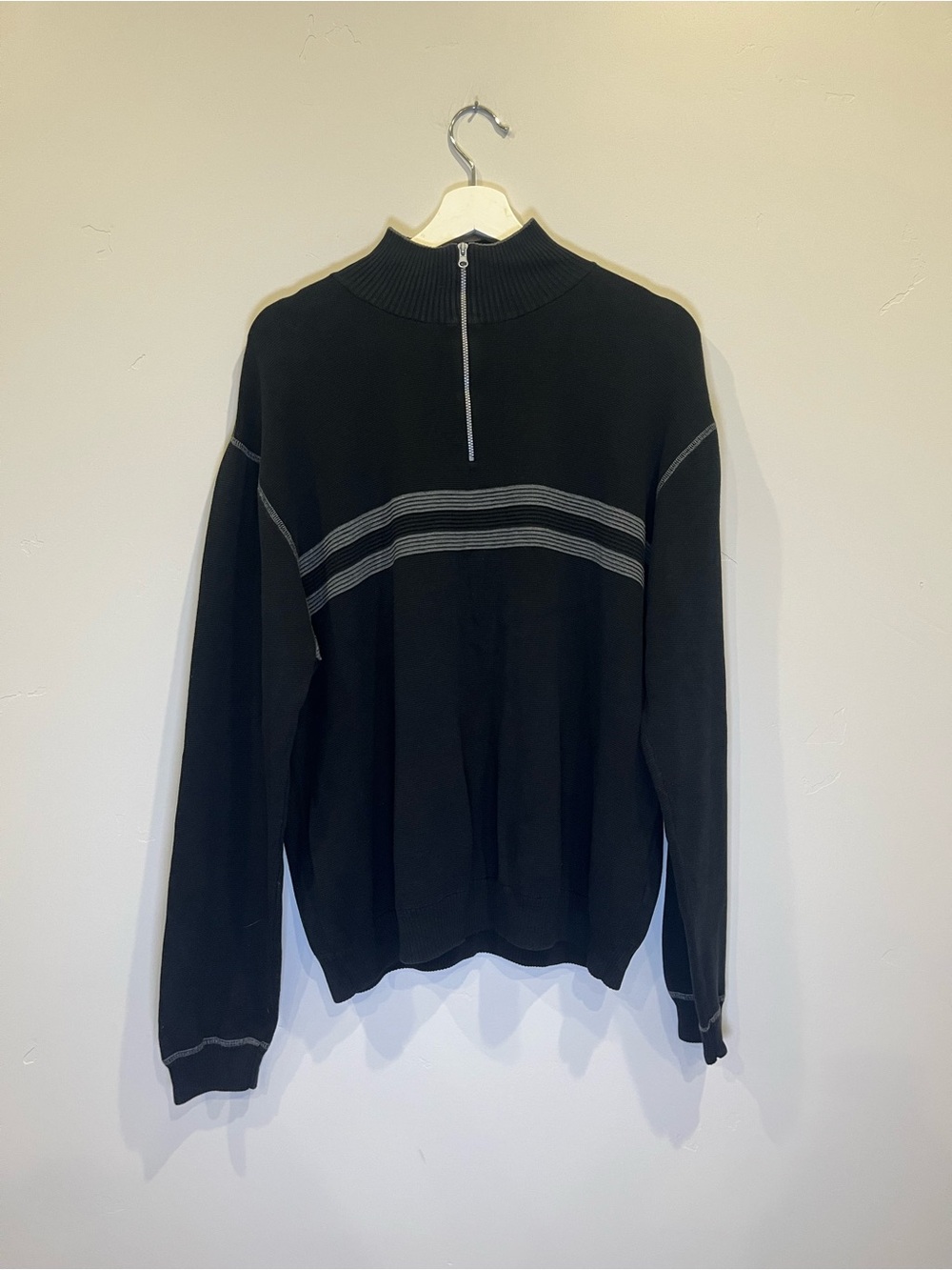 Bachrach Black Long-Sleeve Half-Zip Sweater with Gray Stripe